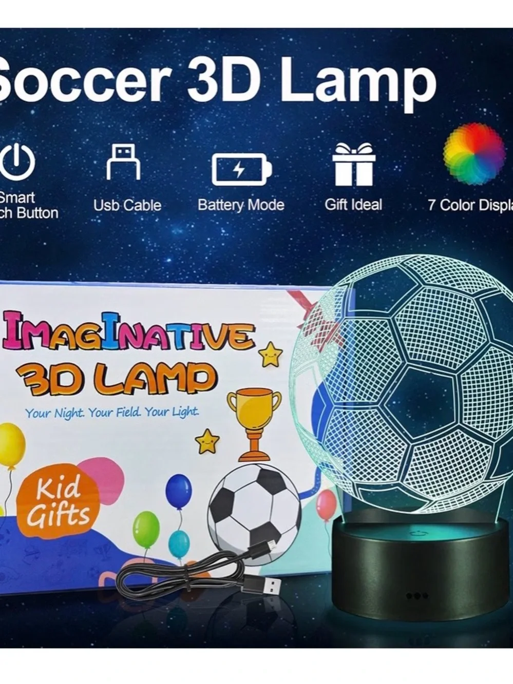 Native Blue Soccer Ball 3D Night Light for Kids